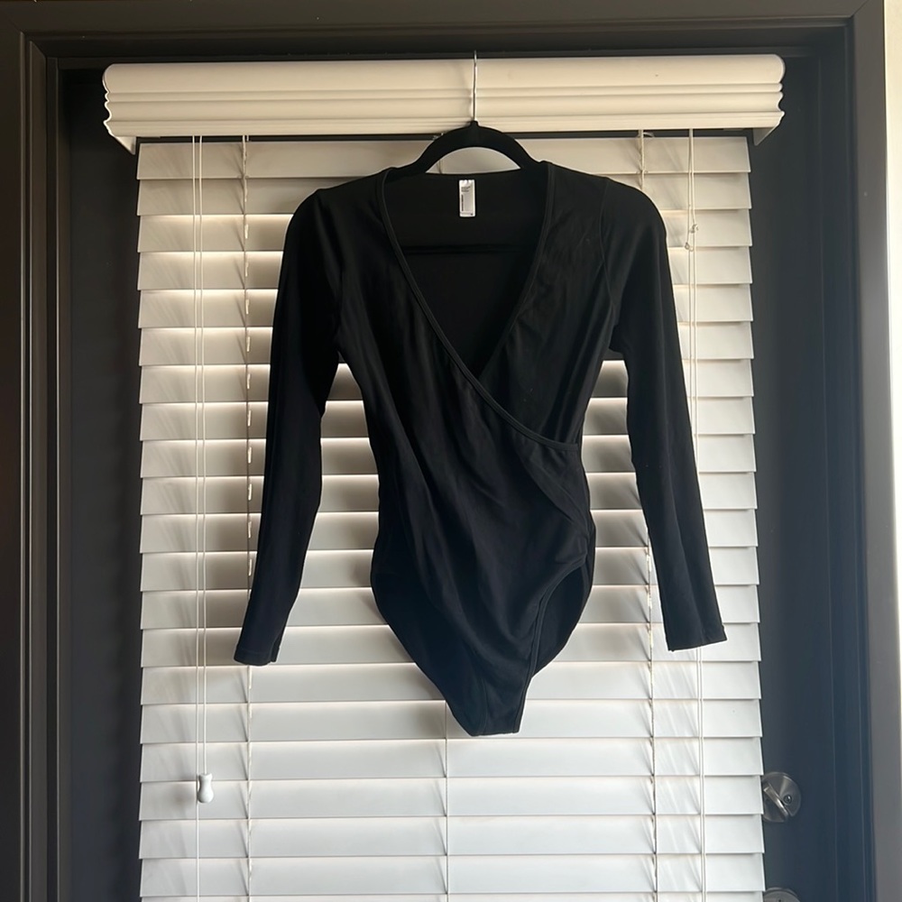 Black American Apparel Long Sleeve Plunge Body Suit